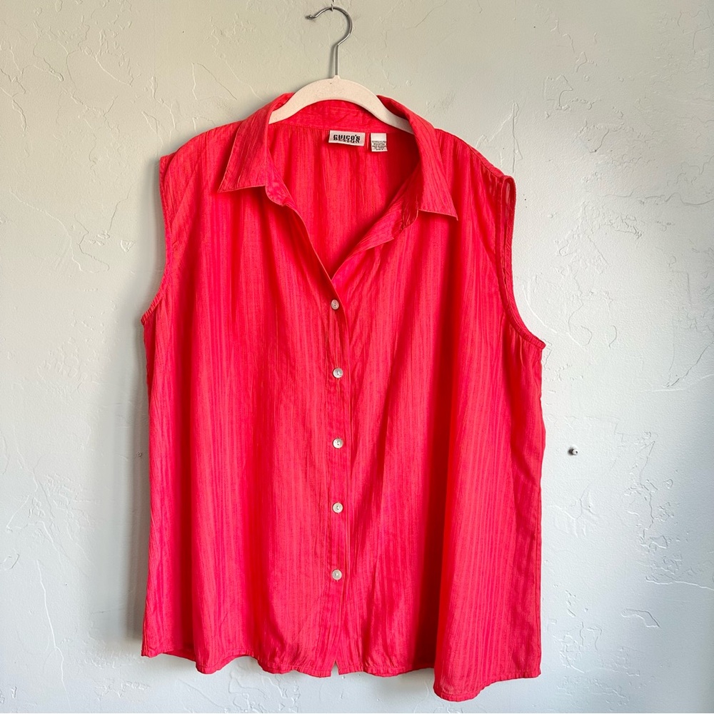 Vintage Chico's Design Women’s Red‎ Collared Sleeveless Button-Down Shirt XL 16